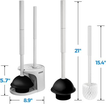 2Pack 2 in 1 Toilet Brush and Plunger Set, Extended Handle Plunger，Toilet Bowl Brush Plunger Set,Bathroom Cleaning Tools ，Toilet Brush Plunger Combo，Cleaning Supplies（Cream Grey）