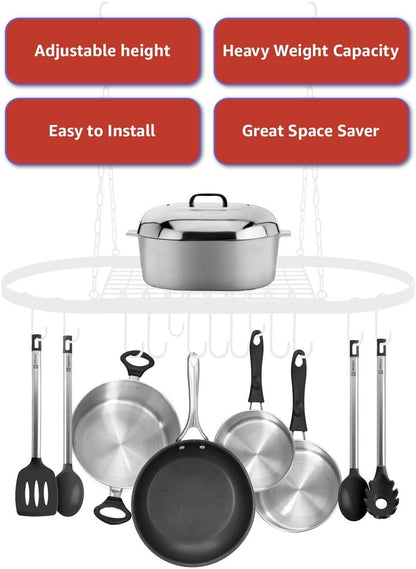 Sorbus® Pot and Pan Rack for Ceiling with Hooks — Decorative Oval Mounted Storage Rack — Multi-Purpose Organizer for Home, Restaurant, Kitchen Cookware, Utensils, Books, Household (Rustic)