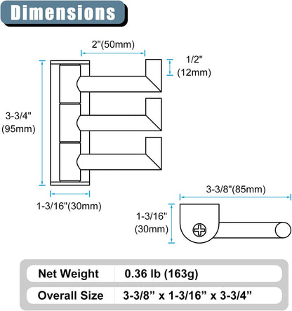 Angle Simple Swivel Towel Hooks, SUS 304 Stainless Steel Foldable Robe Hand Towel Holder for Bathroom Kitchen Wall, Brushed Nickel, 2 Pack