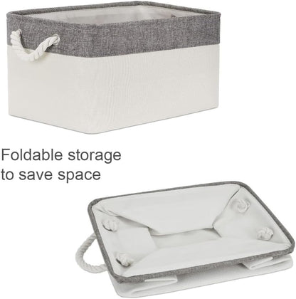Organization and Storage Bins for Shelves - Large 4 Pack 16x12x8 inch Collapsible Storage Basket for Organizing, Fabric Storage Cubes for Box Closet Cloth Toy Nursery Books Kids (Grey & White)