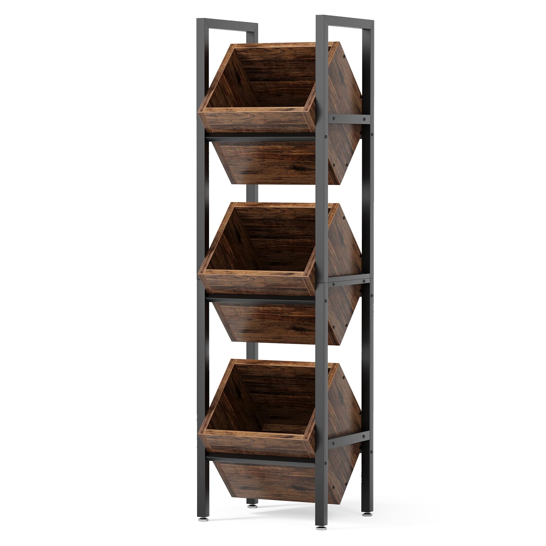 LITTLE TREE 3-Tier Basket Stand, Wooden Floor Stand Shelving Unit, Standing Organizer Storage Rack
