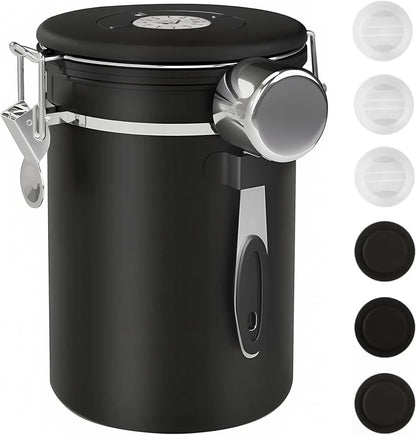 ShanSon Coffee Canister Airtight Coffee Container Stainless Steel Coffee Bean Storage Container with Scoop Coffee Canister for Beans Grounds Sugar Flour Tea Cereal,22OZ, Black