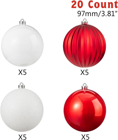 Every Day is Christmas 20ct Christmas Ornaments, Shatterproof Christmas Tree Ornaments Set, 92cm/3.6" Christmas Balls Decoration