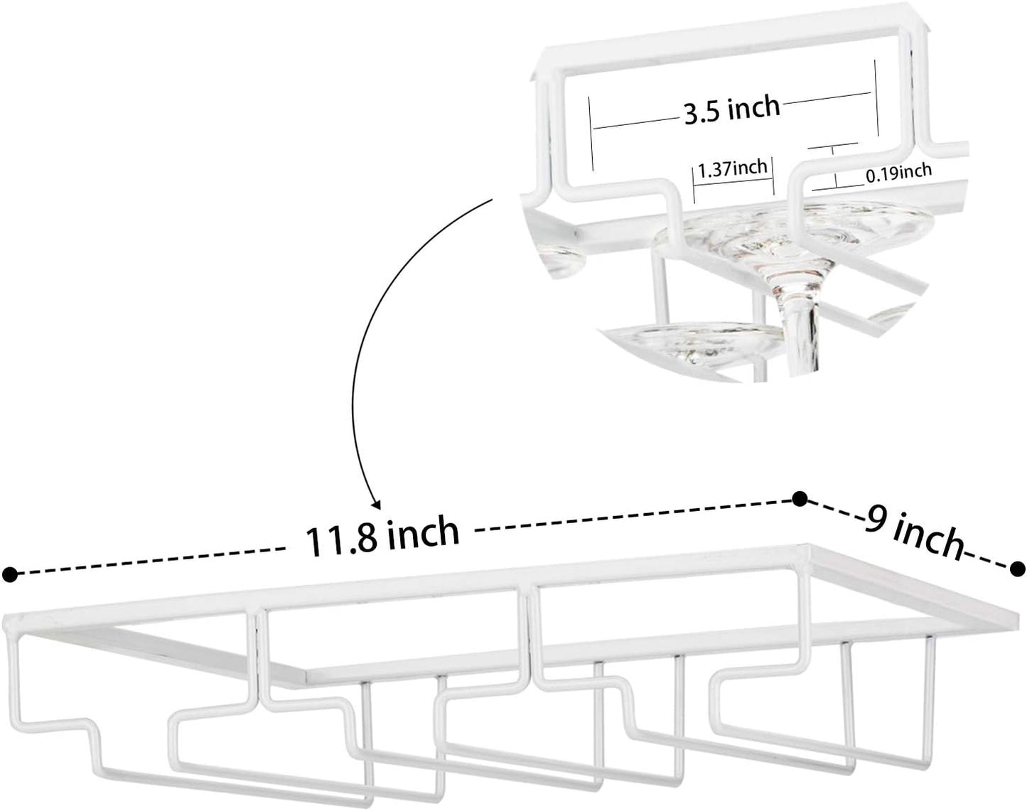 Wine Glass Rack - Under Cabinet Stemware Wine Glass Holder Glasses Storage Hanger Metal Organizer for Bar Kitchen White