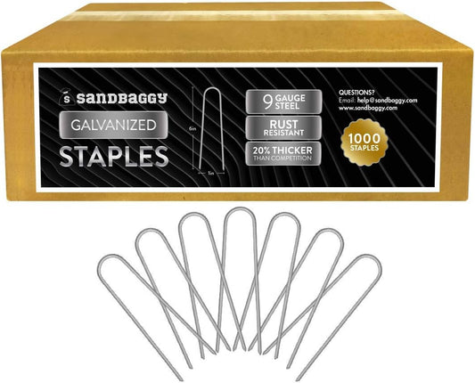 Sandbaggy Galvanized 6-Inch Landscape Staples ~ 9 Gauge Steel - Fabric Pins, Garden Earth Stakes