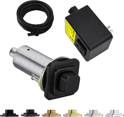 BESTILL Garbage Disposal Air Switch Kit, Square Raised Push Button Ideal for Long Nails, Cordless Sink Top Brass Switch for Food Waste Disposer, Matte Black, Compatible with all Garbage Disposals