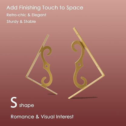 DINZI LVJ Long Wall Shelves, 47.3" Wall Mounted Shelves Set of 4, Wide Floating Shelf with Metal Brackets, for Living Room, Bathroom, Bedroom, Kitchen, Office, White and Gold