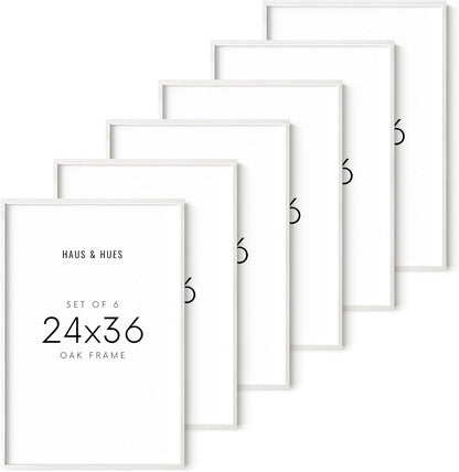 HAUS AND HUES 24x36 Frame Set of 6 - Poster Frames 24 X 36 Inches White Gallery Wall Frame Set, White Picture Frames Pack 24 x 36 Poster Frame, Large Picture Frames 24x36 Frame Wood (White Oak Frame)