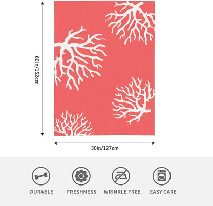 HGOD DESIGNS Beach Coral Fleece Throw Blanket Soft Cozy Coral Fuzzy Blanket Caring for Women & Adults Ocean Coral Pink Branch Reef Nature Red White Plush Microfiber Blanket 50"x60"