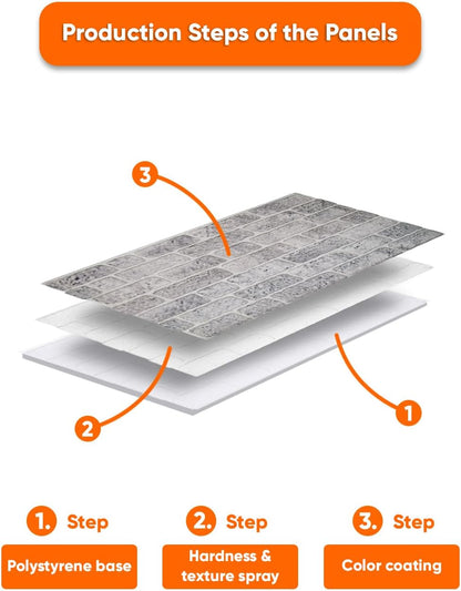 IZODEKOR 3D Wall Panels Brick Effect - Cladding, Stone Look, Styrofoam Facing for Living Room, Kitchen, Bathroom, Balcony, Bedroom, Back of Counter | White Grey (10 x Panels) - Covers 53 sq ft