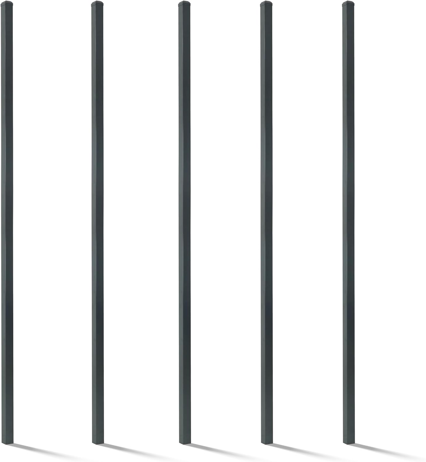 Fencer Wire Pack of 5 Heavy Duty 8FT Outdoor Steel Fencing Border Post, 16 Gauge Anti-rust Metal Fence Post, 2” Diameter Decorative Garden Fence Post, Black, FPSPS16-B8X5 FW