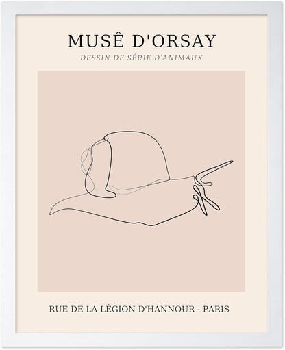 Poster Master Vintage Poster - Retro One Line Snail Drawing Print - Snail Line Art - Minimal Gift for Men, Women, Animal Lover - Abstract Wall Decor for Home, Office, 16x20 White Framed