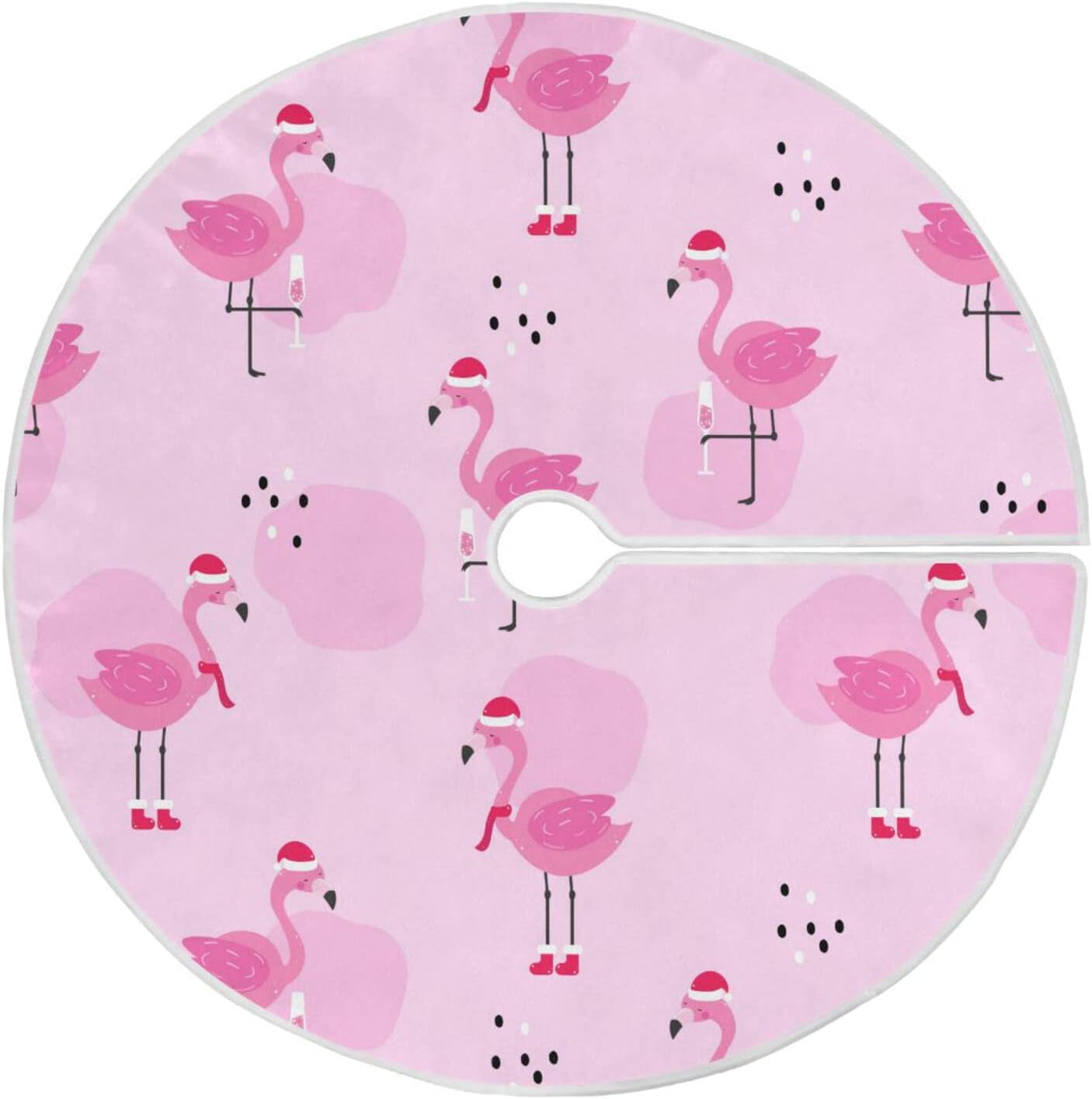 Christmas Flamingo Champagne Tree Skirt, Seasonal Tree Mat Holiday Party Supplies Ornaments Indoor Outdoor Decorations for Tabletop Trees 35.4 Inches