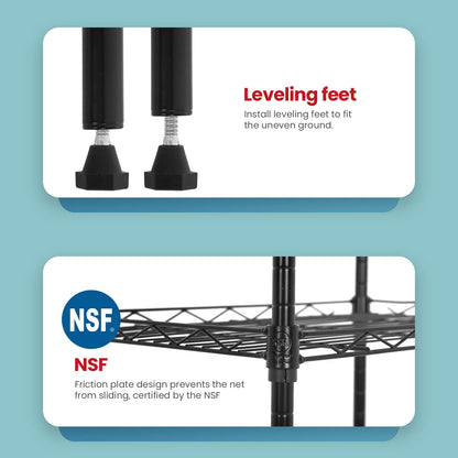 BestOffice Adjustable NSF-Certified Metal Shelf Wire Shelving Unit Storage for Small Places