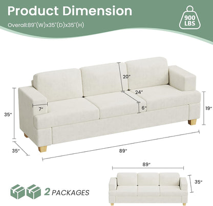 2 Piece Set Comfy Sofa Couch, 2 3-Seater Sofa with Deep Seats, Modern Sleeper Couch for Living Room, Beige Chenille