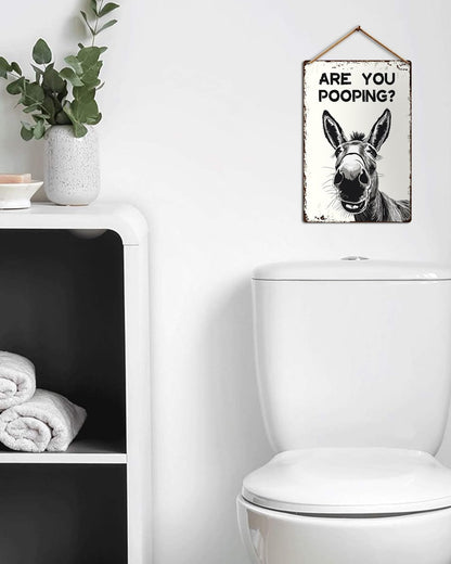 ALKB Funny Donkey Are You Pooping Metal Signs Vintage Farmhouse Bathroom Wall Decor Donkey Lovers Gift 8 x 12 Inch