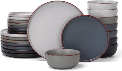 Famiware Mercury 24 Pieces Dinnerware Sets, Plates and Bowls Sets for 8, Microwave and Dishwasher Safe Dish Set, Multi-color