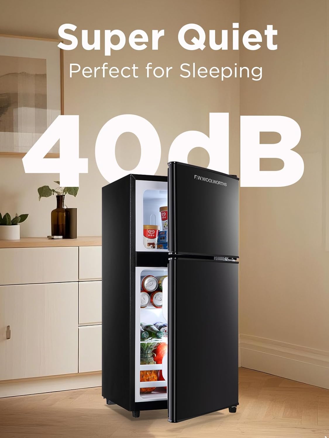 3.5 Cu.Ft Compact Refrigerator with Freezer, Mini Fridge with 2 Doors for Office, Kitchen, Dorm and Bedroom, Small Fridge with 7 Level Temp Adjustable Thermostat, Black