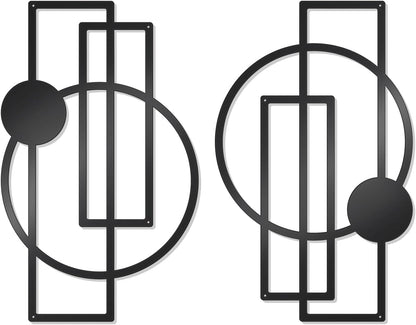 OYEFLY 2 Pcs Metal Abstract Wall Art,Modern Geometric Decor (Black, style 1)