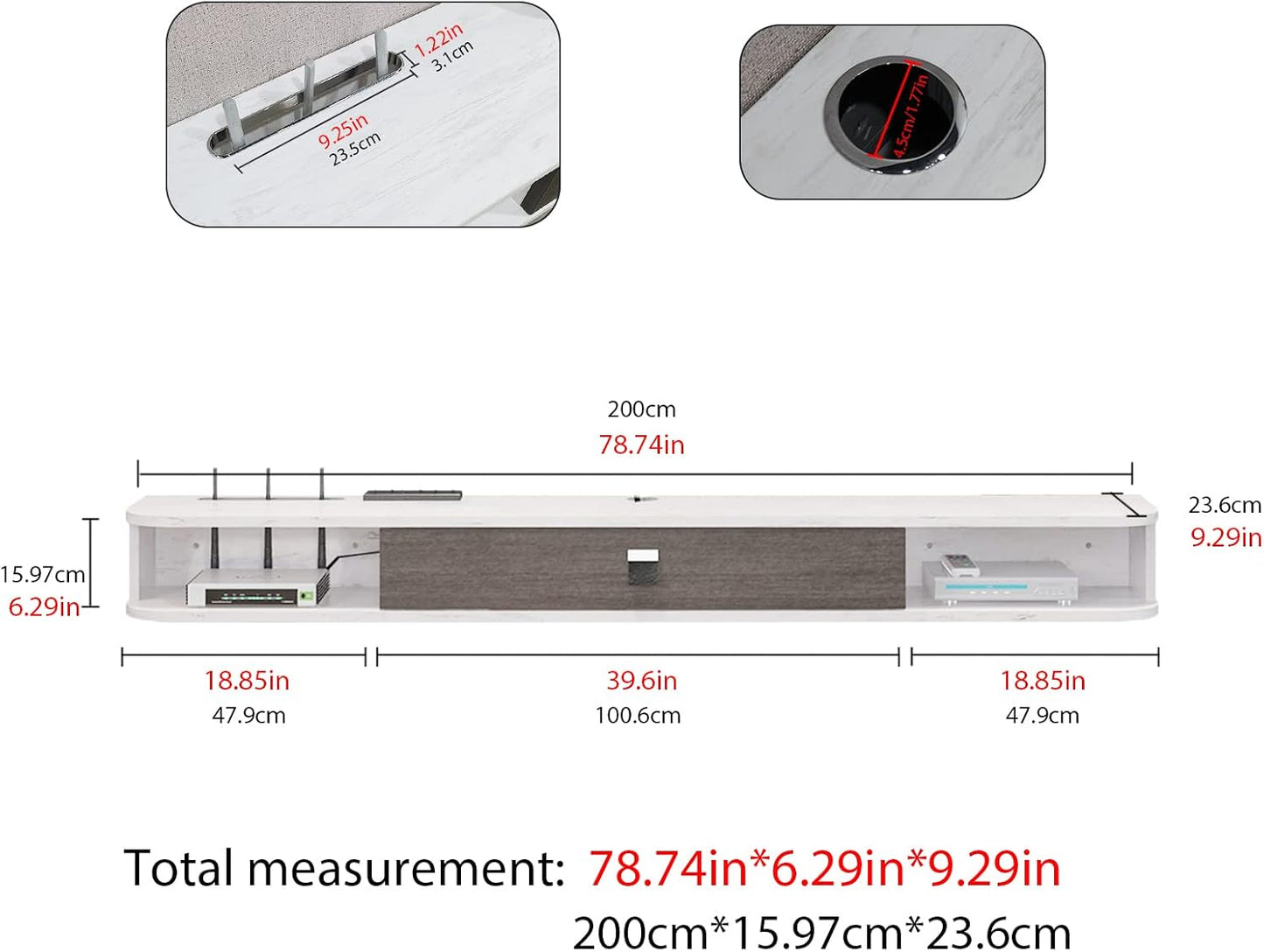 Pmnianhua Floating TV Console,78'' Wall-Mounted Media Console TV Cabinet Floating TV Stand Entertainment Shelf with Door and Storage (Grey-White)
