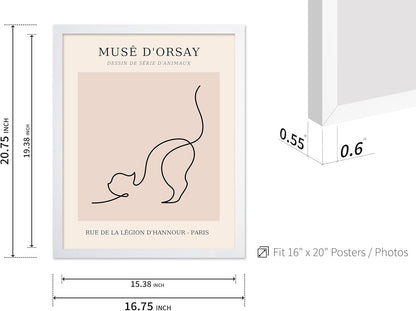 Poster Master Vintage Poster - Retro One Line Cat Drawing Print - Cat Art - Minimal Gift for Men, Women, Animal Lover - Abstract Wall Decor for Home, Office, Bedroom, 16x20 White Framed
