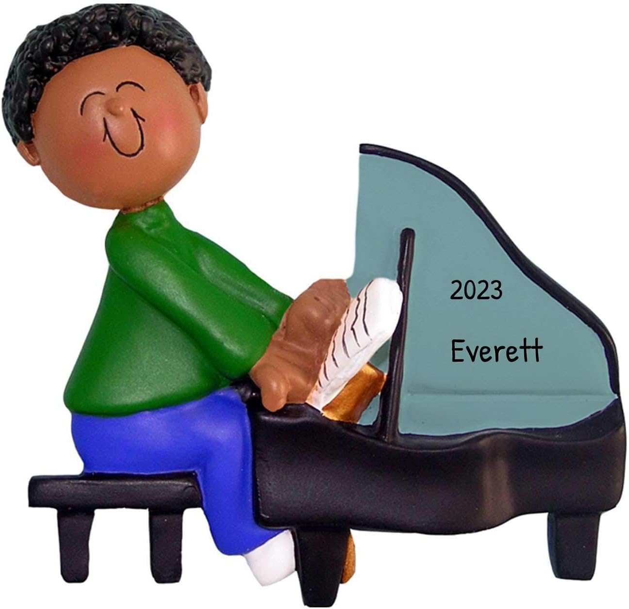 Elves Personalized Music Ornaments 2024 - African American Boy Piano Ornaments for Christmas Tree Musical Decorations