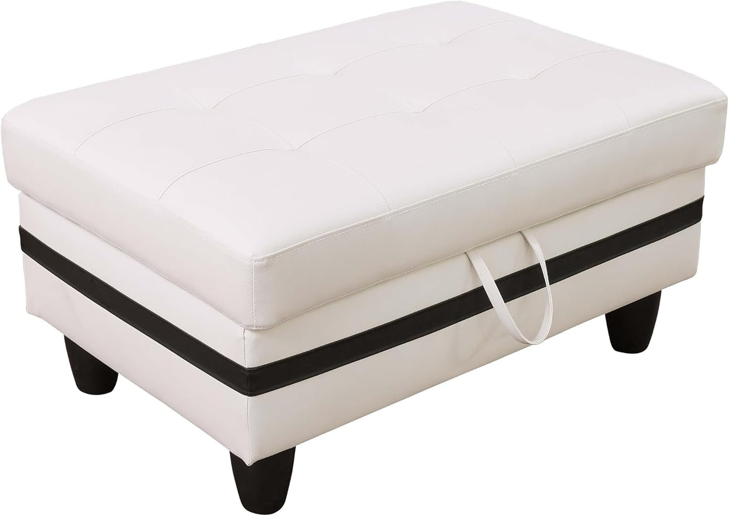 Ottoman Rectangular Storage Ottoman Bench, Faux Leather Footrest, Coffee Table, Stool Footstool with Hinged Lid for Living Room, Bedroom, Entryway, White&Black, 34"x22.8"x17.5"