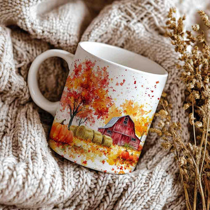 Fall Farm Coffee Mug - Farm Lover Mugs Gifts for Women Men - Autumn Decor Gifts For Home Farmhouse Thanksgiving - 11oz Printed Ceramic Mug (White)