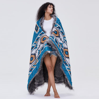 Luxury Plush Faux Fur Throw Blanket with Aztec Pattern, Super Warm, Fuzzy, Elegant, Fluffy Decoration Blanket for Couch, Armchair, Sofa and Bed, 50''x 60'', Teal