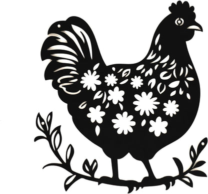 SHIMANY Black Metal Wall Art - Chicken Hanging Wall Sculpture for Kitchen, Farmhouse, Entryway, or Bathroom - Rustic Folk Cutout