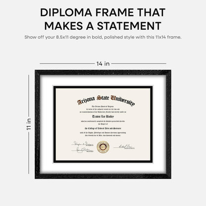 Homeforia 11x14 Diploma Frame Black Wood, High End Black Oak 11 x 14 Certificate Frames with Mat 8.5x11, 14x11 Wooden Document Matted Frame, Award Graduation Frames, Tempered Glass, Wall Kit, Set of 1