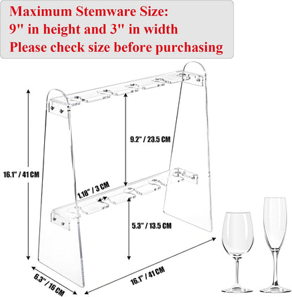 Tosnail 2-Tier Champagne Flute Glass Holder Stand, 10 Slots Champagne Flute Tabletop Stemware Hanging Display Rack for Party, Fits Up to 9 Inch Glasses