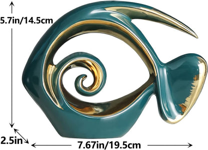 Green Gold Ceramic Fish Figurines - Coastal Home Decor, Modern Ocean Centerpieces for Living Room, Dining Area, Bathroom, Office, Coffee Table, Beach House, Nautical, Seaside, Entrance, Shelf Display