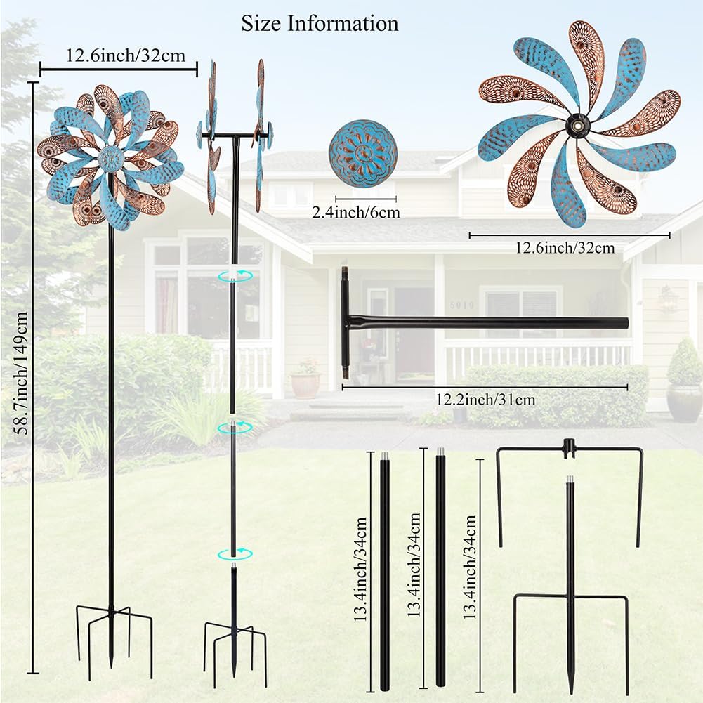 Viveta Wind Spinner for Yard and Garden, 58.7 * 12.6" Kinetic Wind Spinners Metal Windmills for Outside Yard Patio Lawn Decor
