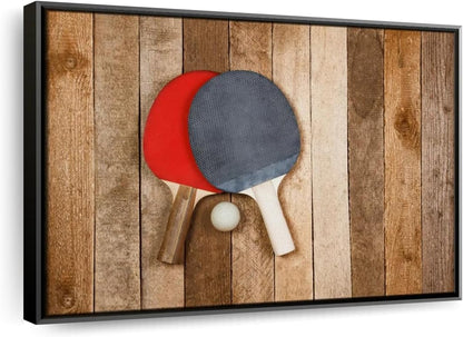 ElephantStock Ping Pong Wall Art - Horizontal Framed Canvas - 1-Piece Living Room Wall Decor - Photography Canvas Print - Brown and Red Decor for Wall - 19" X 13"