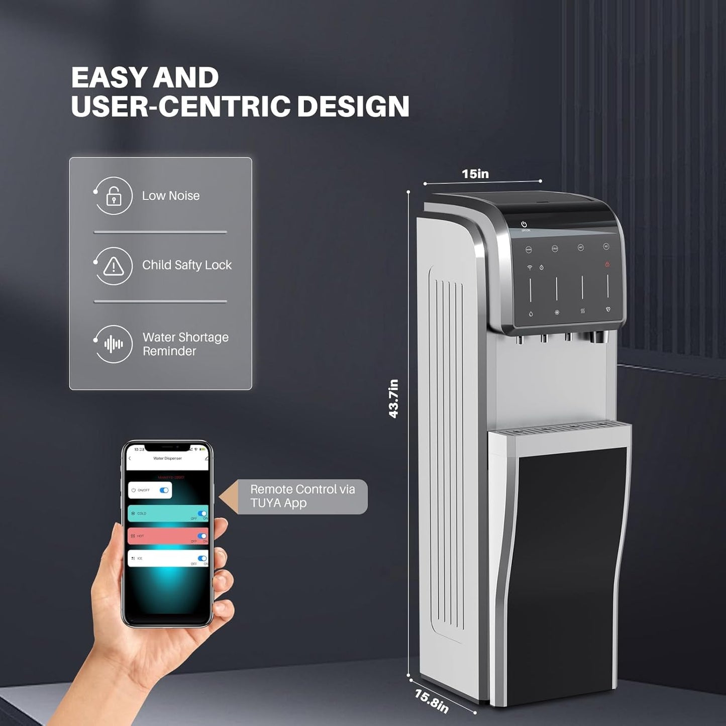 ICEPURE Multi-Function WiFi Water Cooler with Bullet and Crushed/Chewable Ice Maker, 5 Gallon Bottle Bottom Loading, Hot Cold Water Dispenser Built-in Ice Machine Combo, 35lbs/24H, Stainless Steel