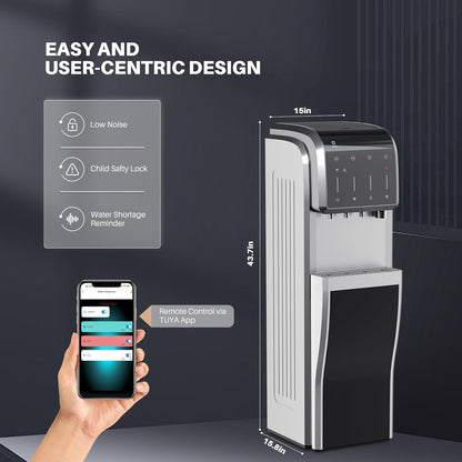 ICEPURE Multi-Function WiFi Water Cooler with Bullet and Crushed/Chewable Ice Maker, 5 Gallon Bottle Bottom Loading, Hot Cold Water Dispenser Built-in Ice Machine Combo, 35lbs/24H, Stainless Steel