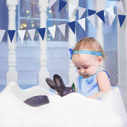 30 Ft Navy Blue White and Silver Party Decorations Royal Blue Triangle Flag Pennant Banner Bunting for Graduation Birthday Wedding Bridal Shower Nautical Ahoy Achor Theme Party Decorations Supplies