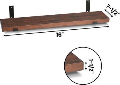 CONSDAN Floating Shelves for Wall Mounted Book Shelf Hanging Shelves Floating Bookshelf for Bedroom, Bathroom, Living Room, Kitchen USA Grown Solid Hardwood, Dark Maple 16x7.5x1.5 in (Set of 3)