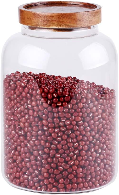 Large Glass Food Canisters, 66 FL OZ(1950ml) Kitchen Serving Stoarge Container with Airtight Acacia