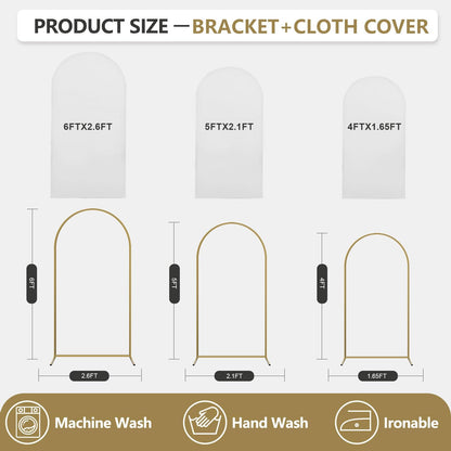 Arch Backdrop Stand and Cover Set, 3 Metal Balloon Arch Backdrop 4ft 5ft 6ft, Gold Arched Stand Frame for Wedding, Parties,Birthday, Backdrop Decorations (White,4ft+5ft+6ft)