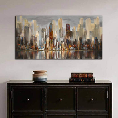 Framed Wall Art Large Cityscape New York Wall Decor Canvas Prints Abstract Brown City Theme Paintings Modern Canvas Wall Art for Living Room Bedroom Big Size 24x48 Framed