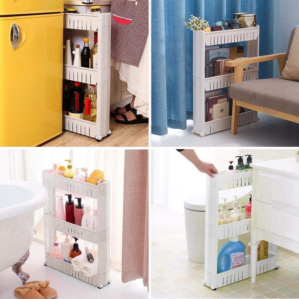 Modern Home Narrow Sliding Storage Organizer Rack - Laundry/Bathroom/Kitchen Portable Storage