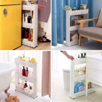 Modern Home Narrow Sliding Storage Organizer Rack - Laundry/Bathroom/Kitchen Portable Storage