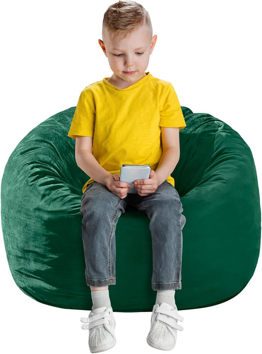 Bean Bag Chairs for Kids - Memory Foam Furniture BeanBag Chair - Kids/Teens Sofa with Soft Micro Fiber Cover - Round Fluffy Couch for Living Room Bedroom College Dorm - 2.5 ft, Green