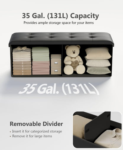 Storage Ottoman Bench, Folding Ottoman Foot Rest, 15 x 43 x 15 Inches, End of Bed Bench,Storage Chest, for Living Room, Bedroom, Hallway, Entryway, Holds up to 700 lb,Black