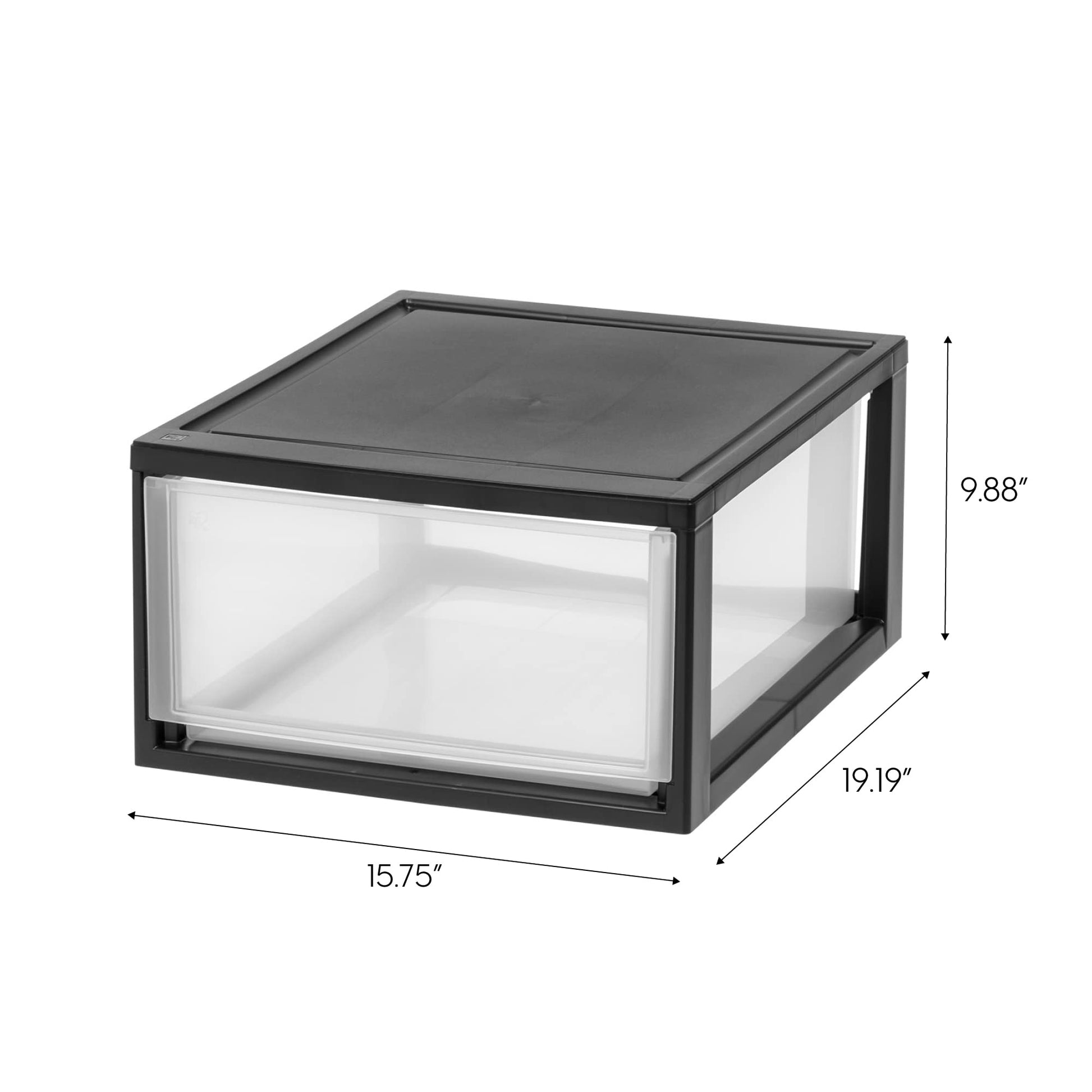 IRIS USA 2-Pack 30 Qt. Stacking Drawer Organizer with Sliding Drawer, Black