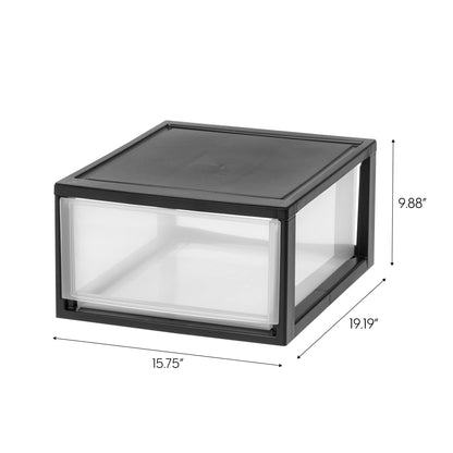IRIS USA 2-Pack 30 Qt. Stacking Drawer Organizer with Sliding Drawer, Black