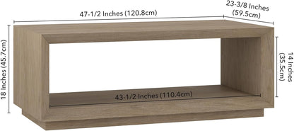 Henn&Hart 48" Rectangular Coffee Table with Open Storage Shelf for Living Room, Family Room, or Office, Antiqued Gray Oak