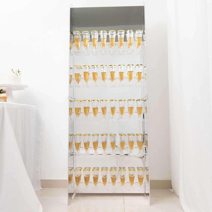 Tableclothsfactory Silver Mirror Finish 5-Tier Wine Glass Stemware Rack, 40 Champagne Flute Holder Foam Board Wall Stand - 5ft